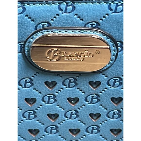 Brangio Italy Millionaire Double Layer Crystal Engraved Matte Satchel Ocean Blue - Picture 2 of 16